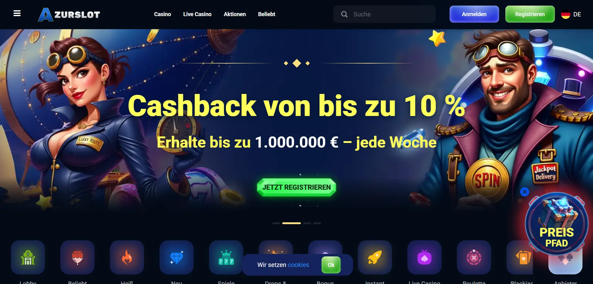 Azurslot Casino-Menü