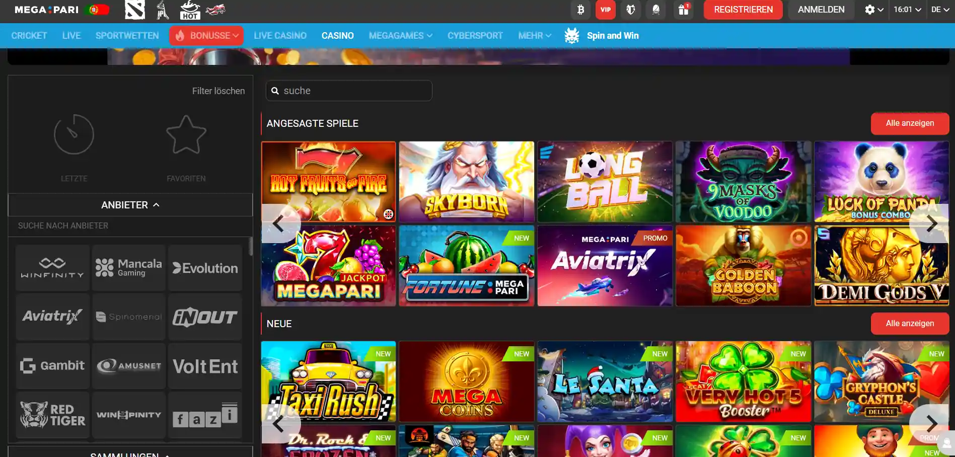 Megapari Casino-Spiele