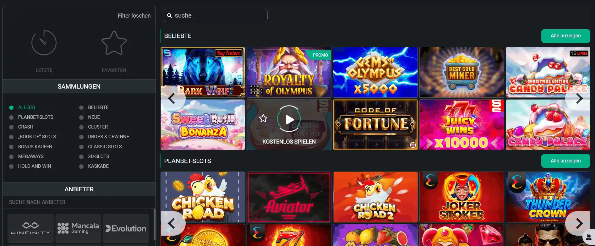 Planbet Casino-Spiele