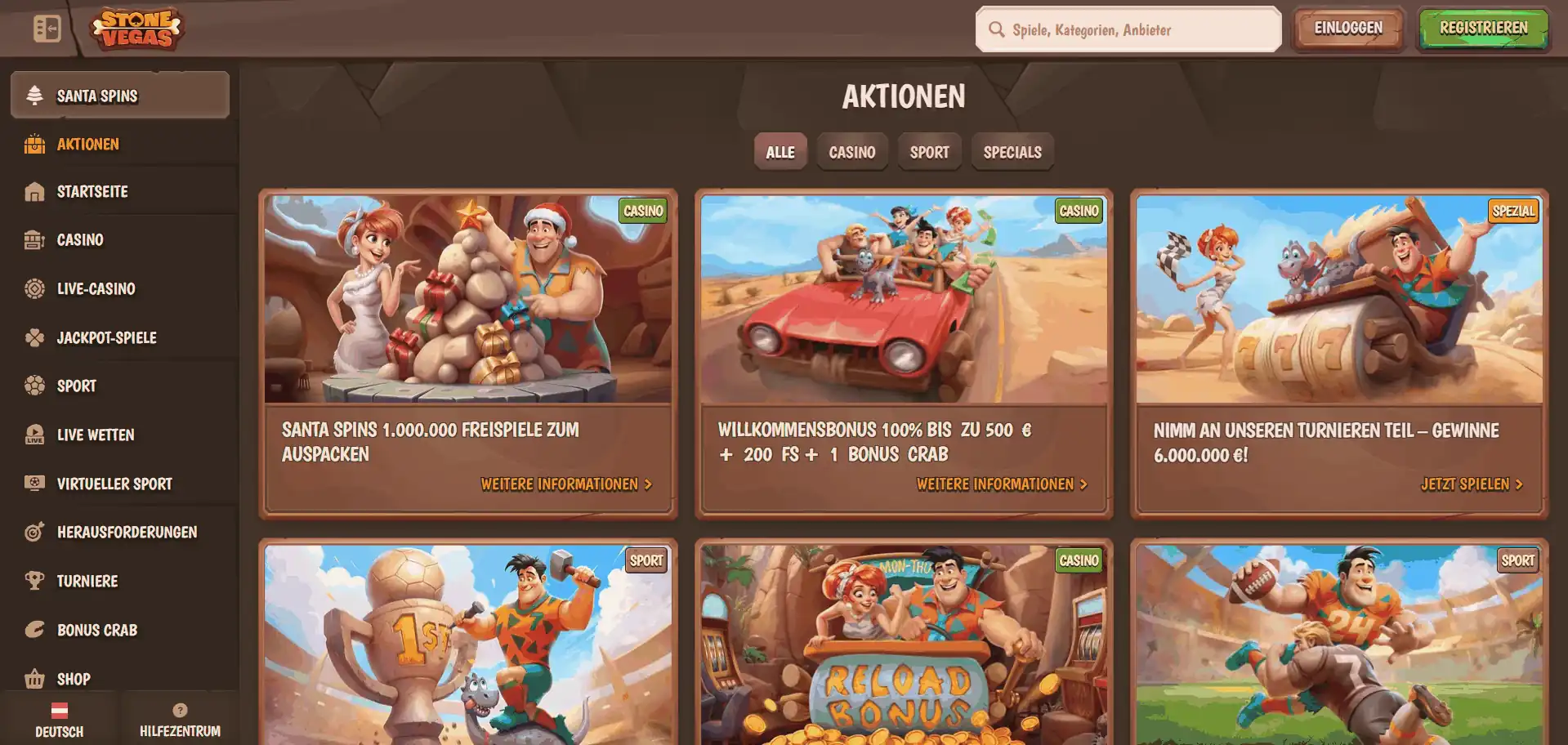 StoneVegas Casino-Menü